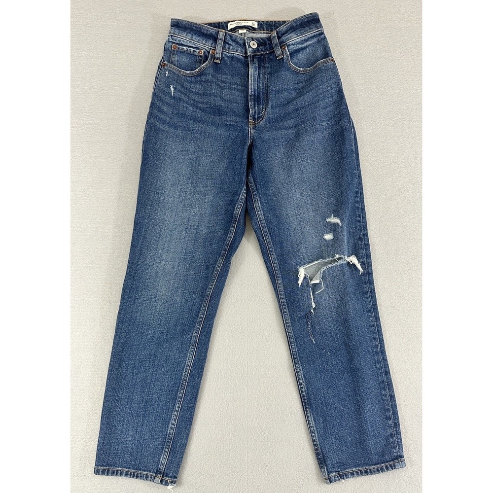 Abercrombie & Fitch 99% Cotton Distressed Denim Mom Medium Wash Jeans Size 24/00